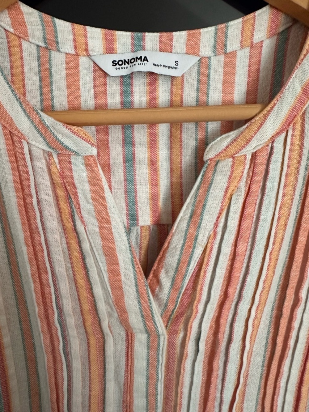 Sonoma linen Sleeveless pull on Dress in Peach, Cream and Gray Stripes Small - Picture 5 of 10